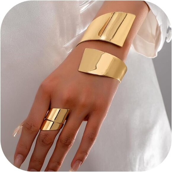 Jewelry - Gold Jewelry Set Alloy Bangle and Ring Statement Elegant for Women